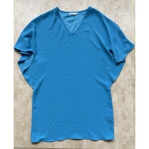 Trina Turk Women's Blue Flutter-Sleeve Dress Cover Up Vacation Tropical Size M